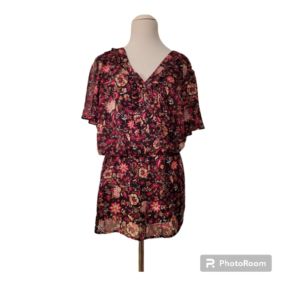 NWT Lane Bryant  Floral Blouse w/ Flutter Sleeves, Gathered Elastic Waist - 22 - Picture 2 of 7